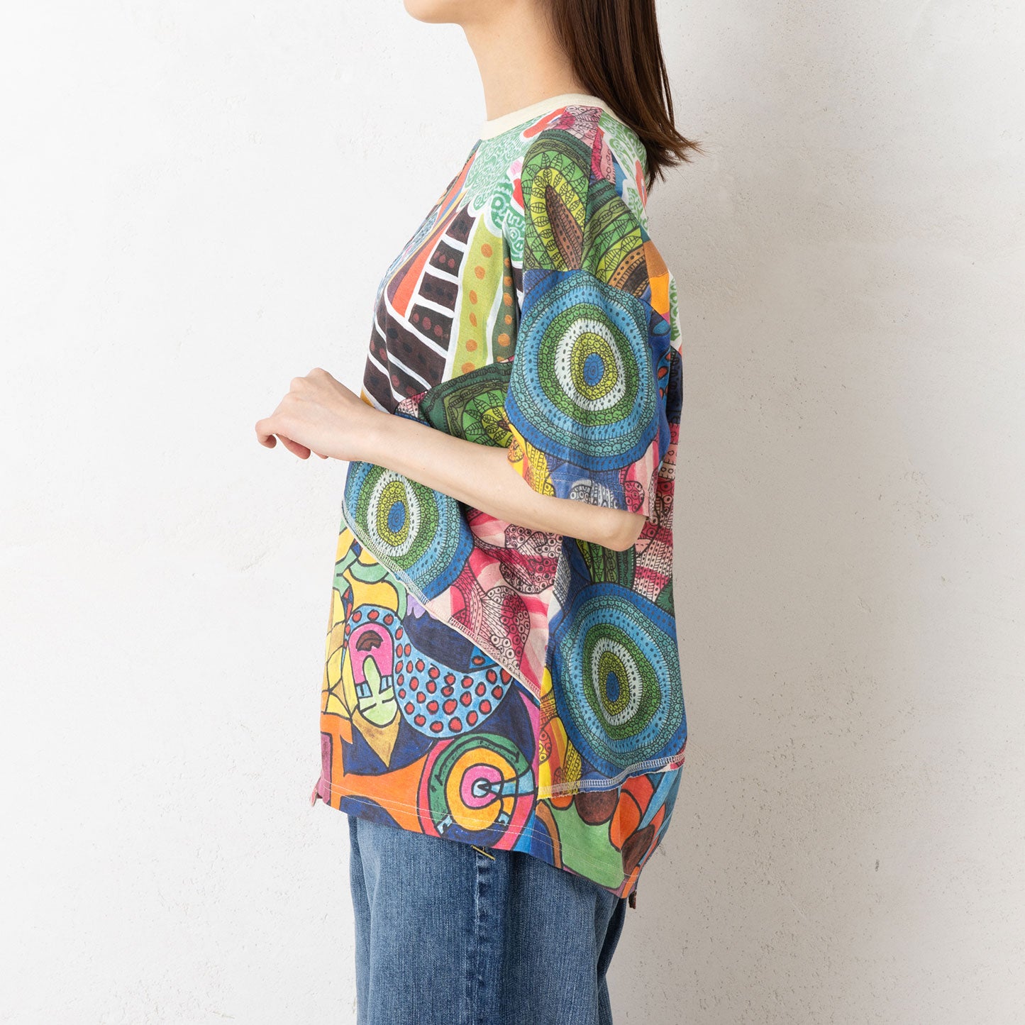 tシャツ 「Seivson」月模様ネットのパッチワークトップ レディース パッチワークTシャツ(カラフルみんなのエスディージーズ